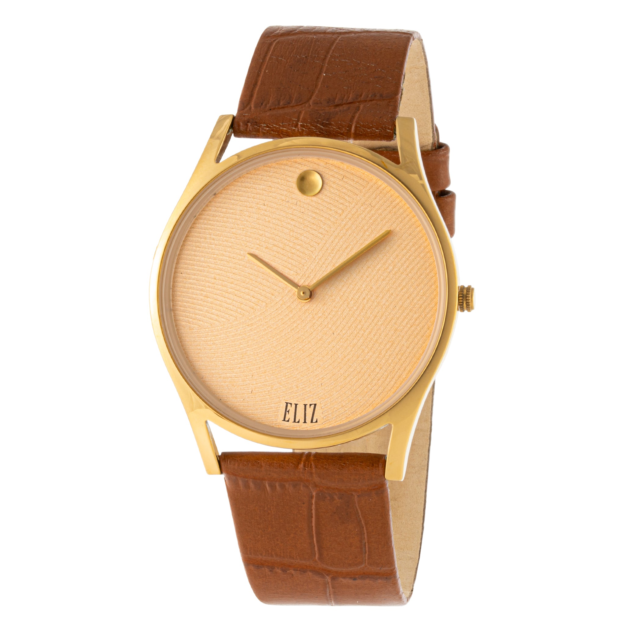 ELIZ ES8711G1GCD PVD Gold Case Tan Brown Leather Men's Watch