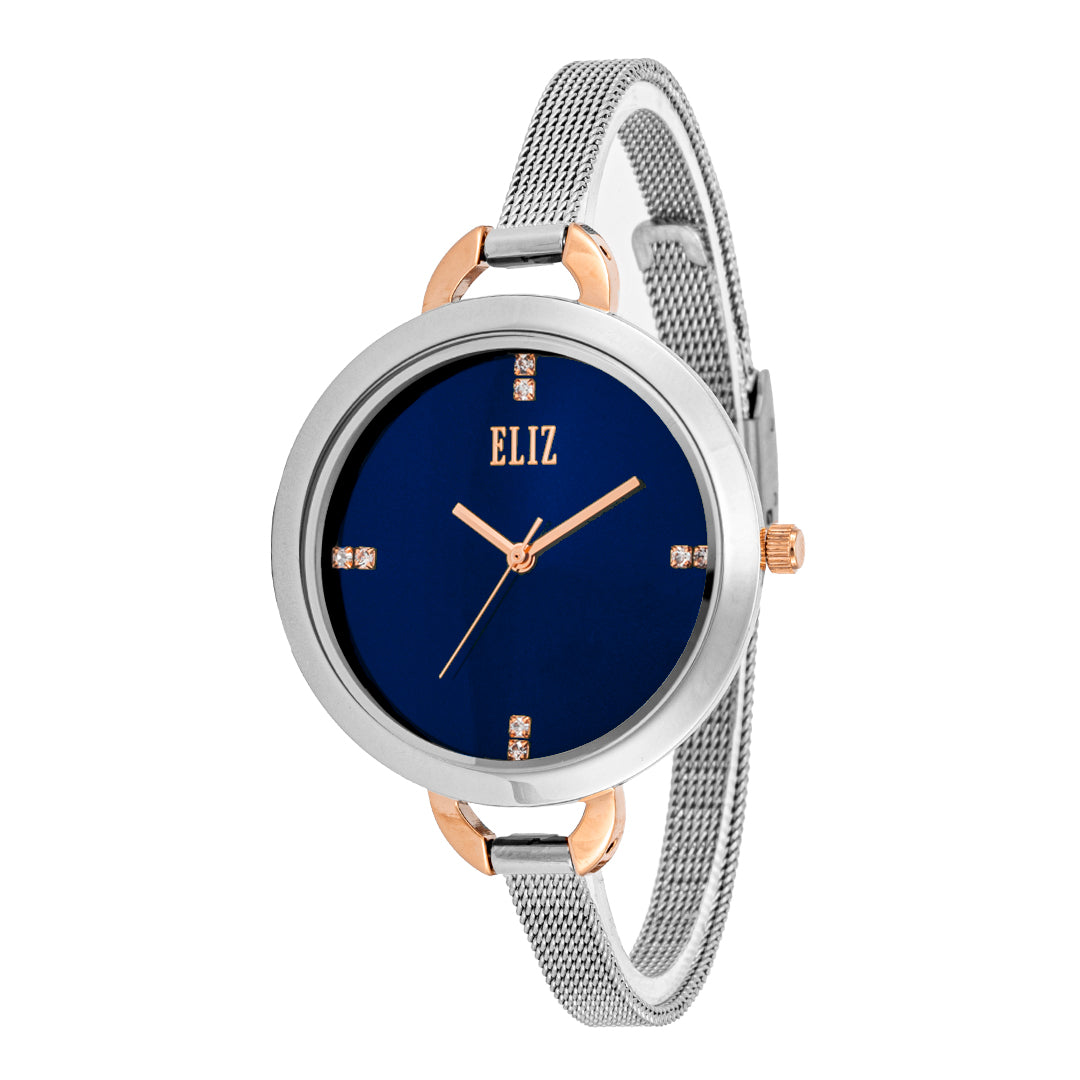 ELIZ ES8738L2UBU SS & Mesh Women's Watch - Front