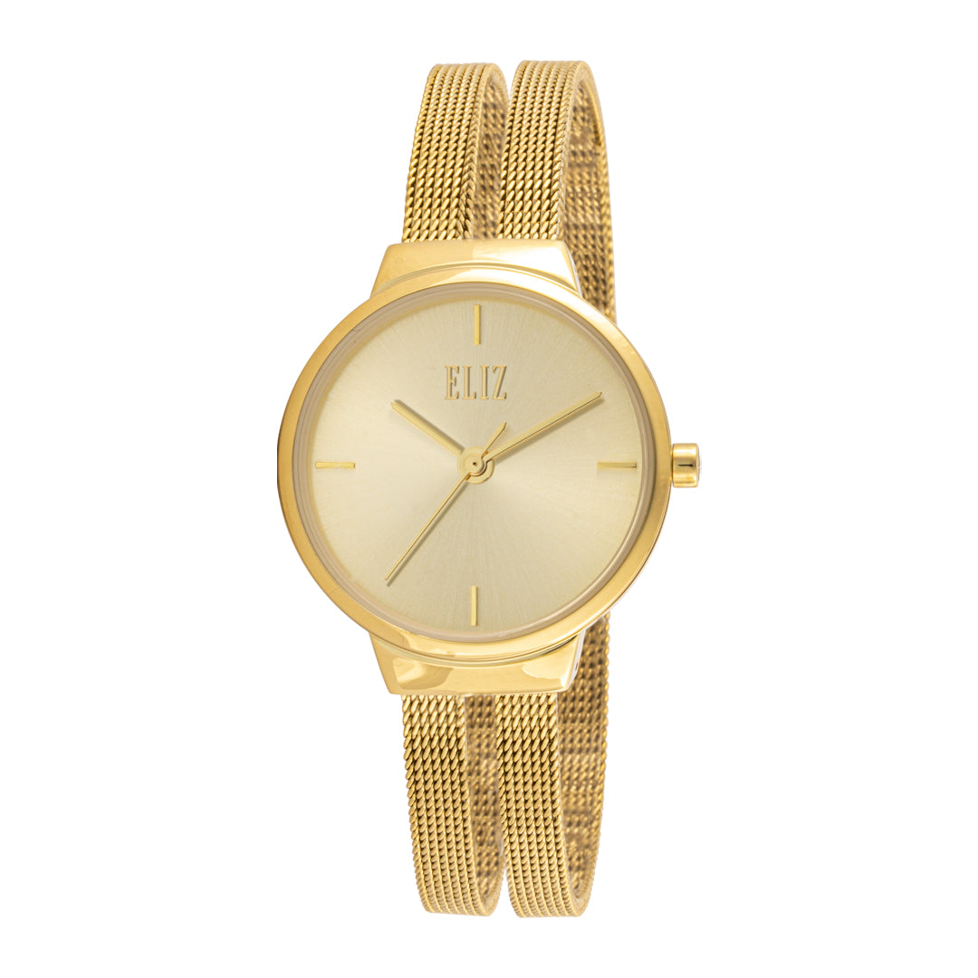 ELIZ ES8789L2GCG SS & Mesh Strap Women's Watch - Front