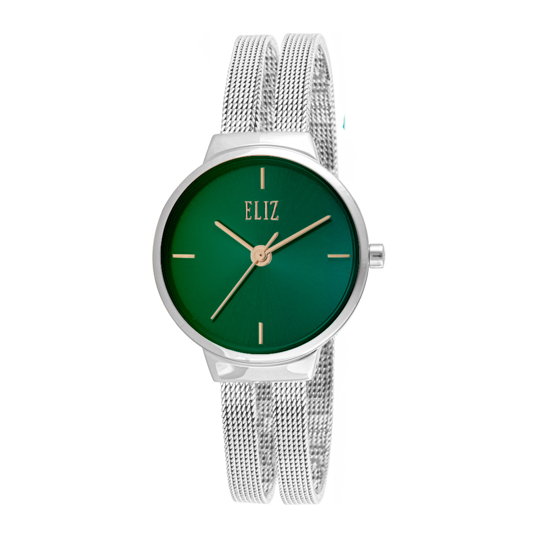 ELIZ ES8789L2SES SS & Mesh Strap Women's Watch - Front