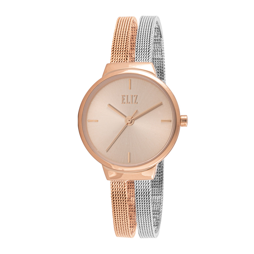 ELIZ ES8789L2UPU SS & Mesh Strap Women's Watch - Front