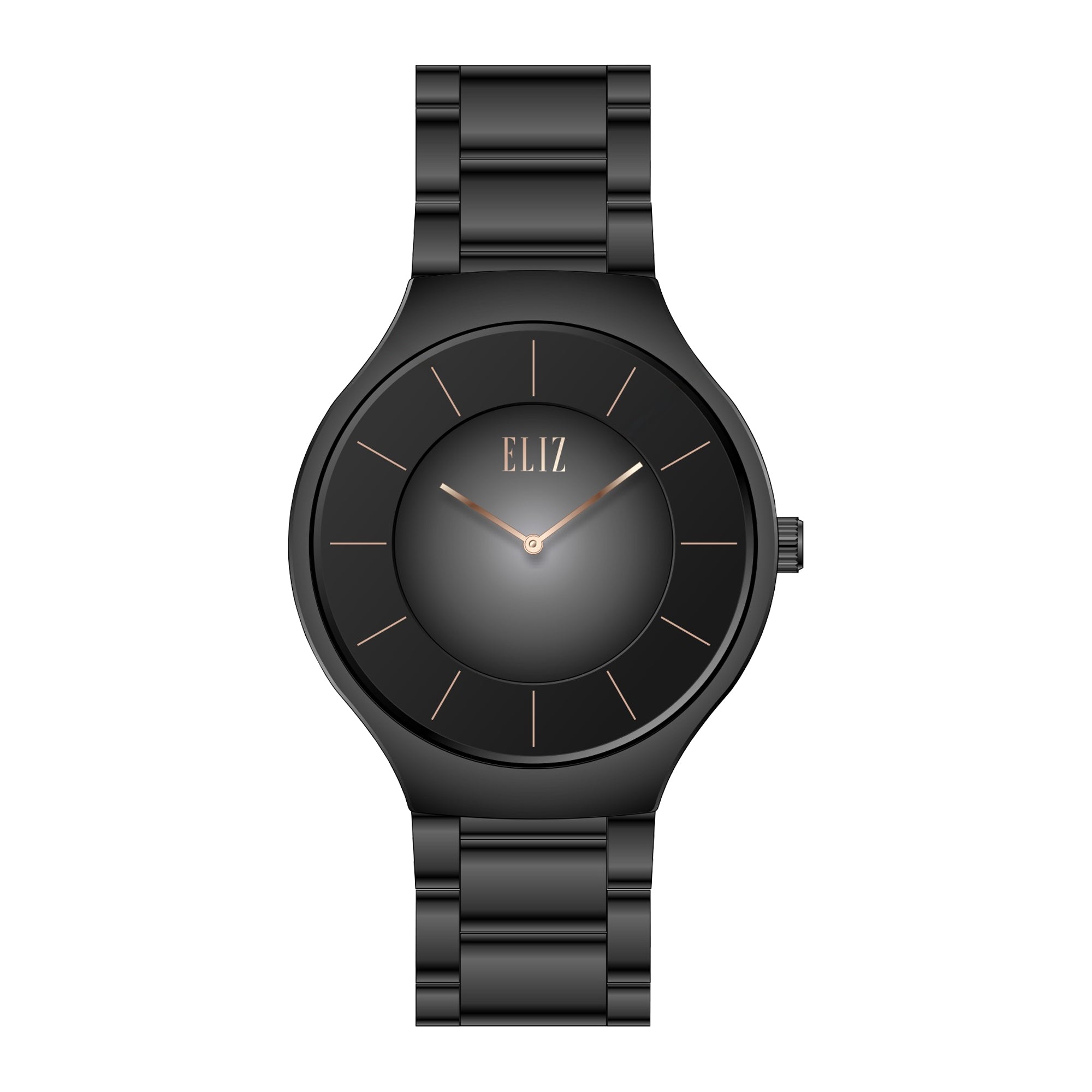 ELIZ ES8802U3NPN Ceramic Case & Band 2-Hands Unisex Watch