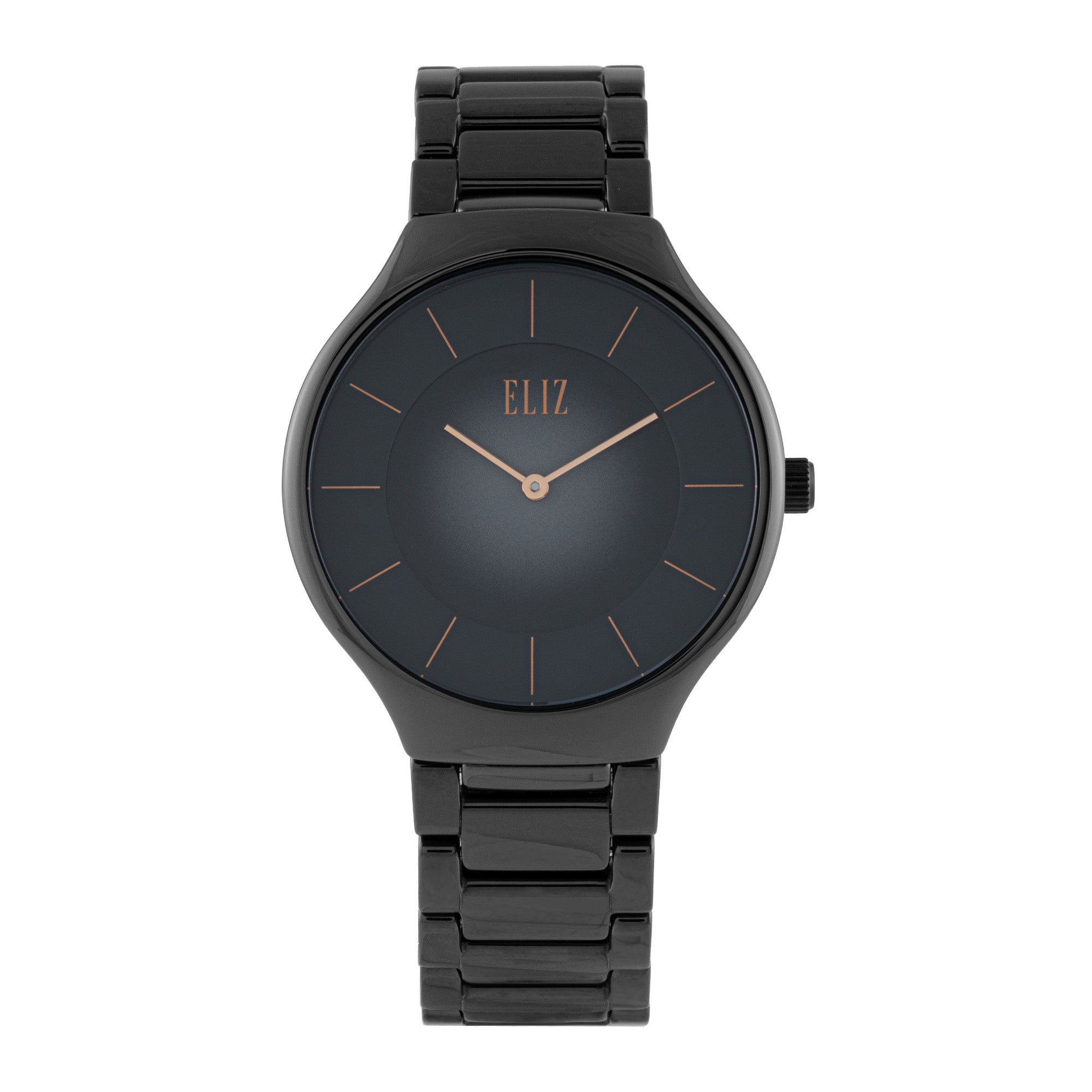 ELIZ ES8802U3NPN Ceramic Case & Band 2-Hands Unisex Watch