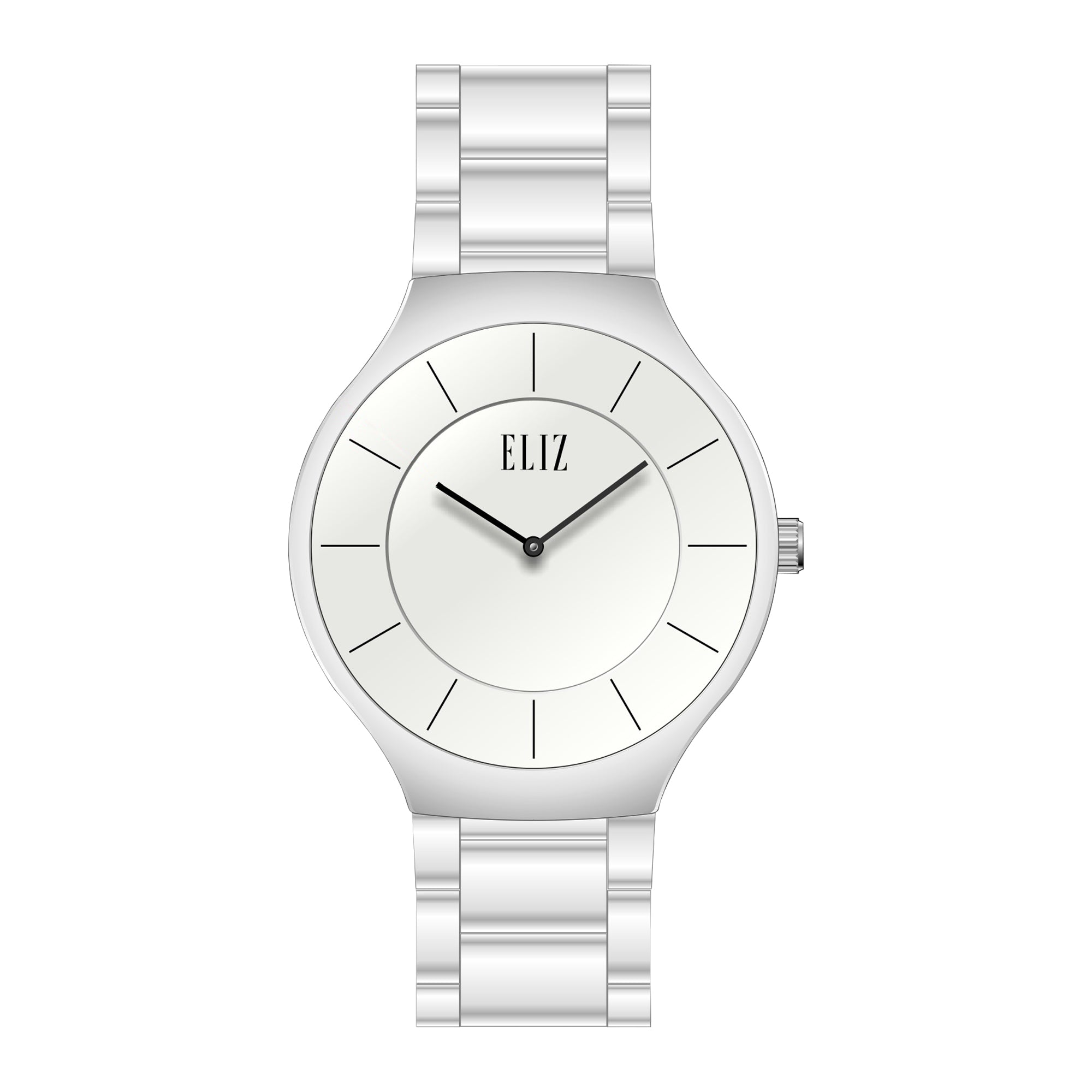 ELIZ ES8802U3WNW Ceramic Case & Band 2-Hands Unisex Watch
