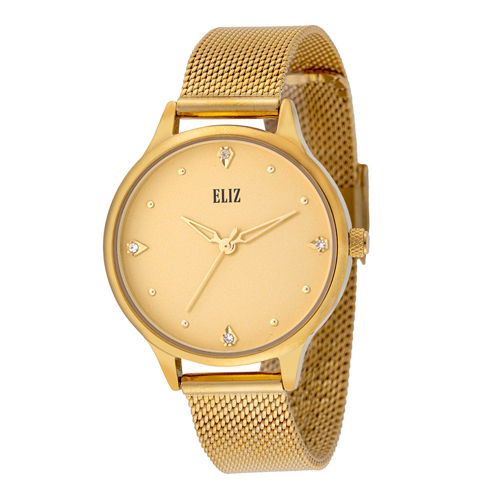 ELIZ ES8848L2GCG SS Case & Mesh Strap 3-Hands Women's Watch