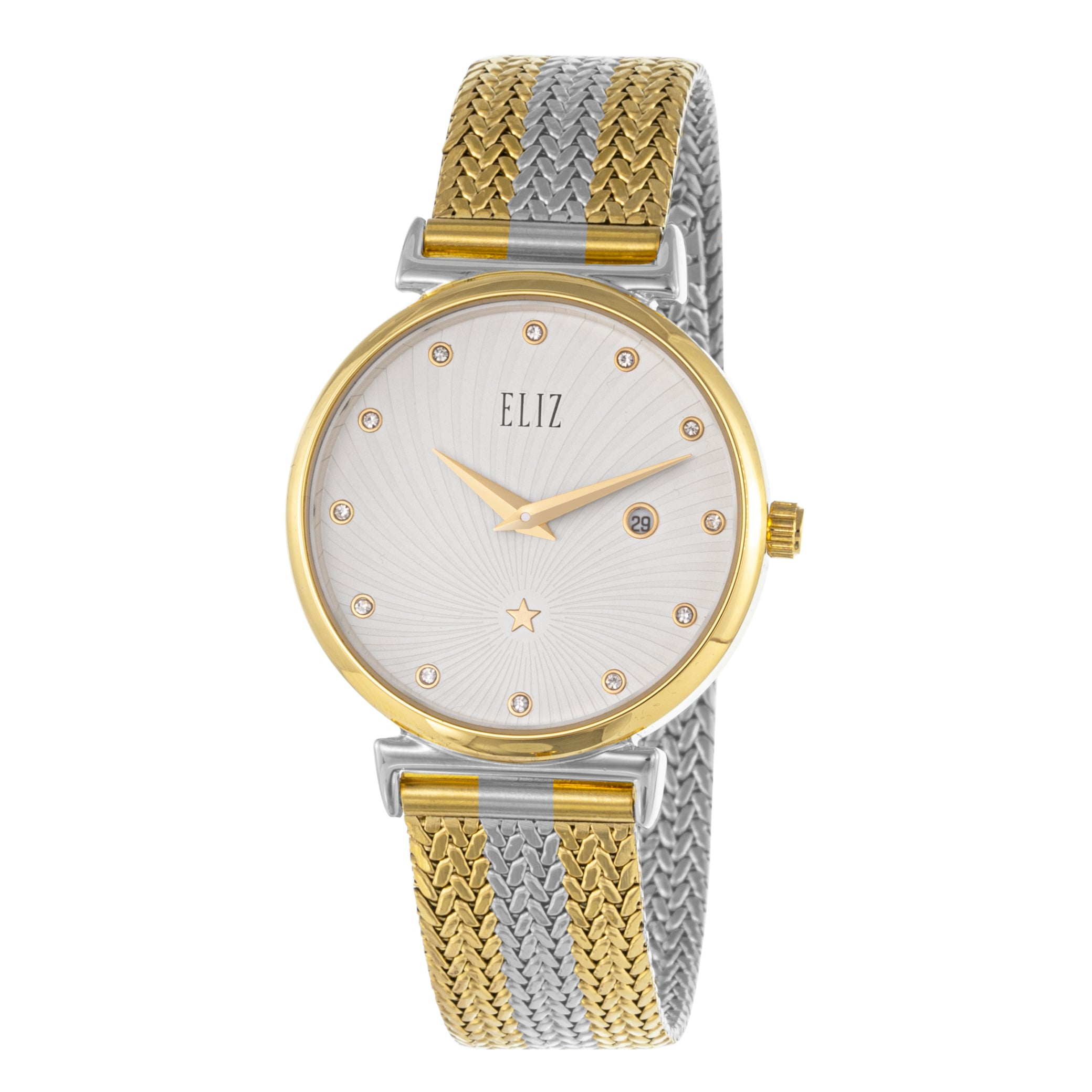 ELIZ ES8849L2TST SS Caseback & Mesh Strap 2-Hands Women's Watch