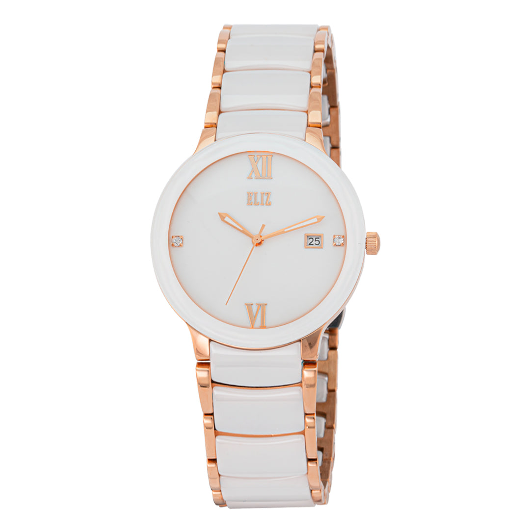 ELIZ ES8866L4RWW SS Case & SS/Ceramic Band Date Women's Watch