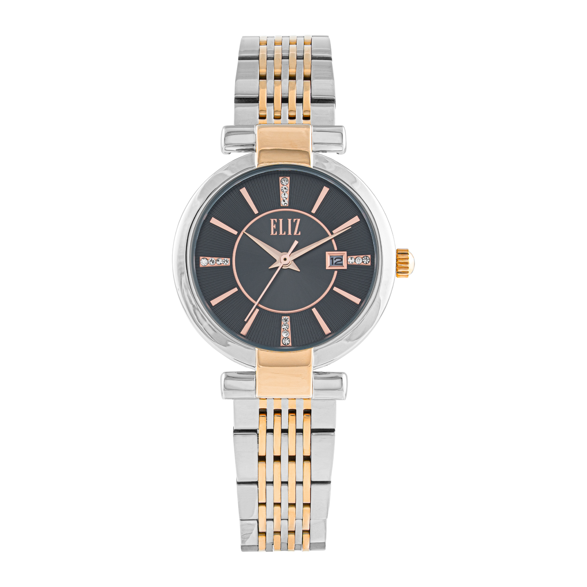 ELIZ  ES8881L2UGU SS Caseback & Band Calendar Women's Watch