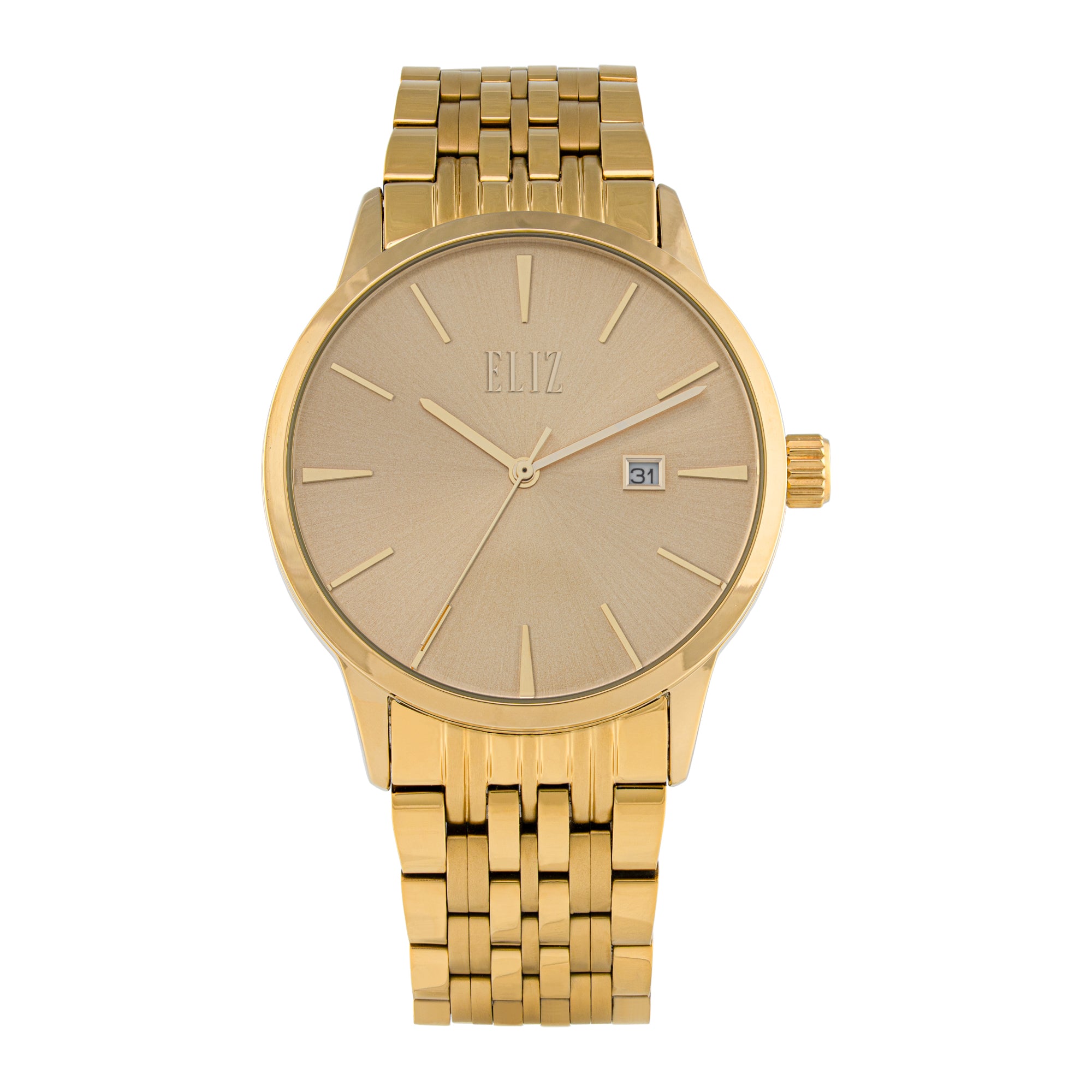 ELIZ ES8883G2GCG SS Caseback & Band Calendar Men's Watch