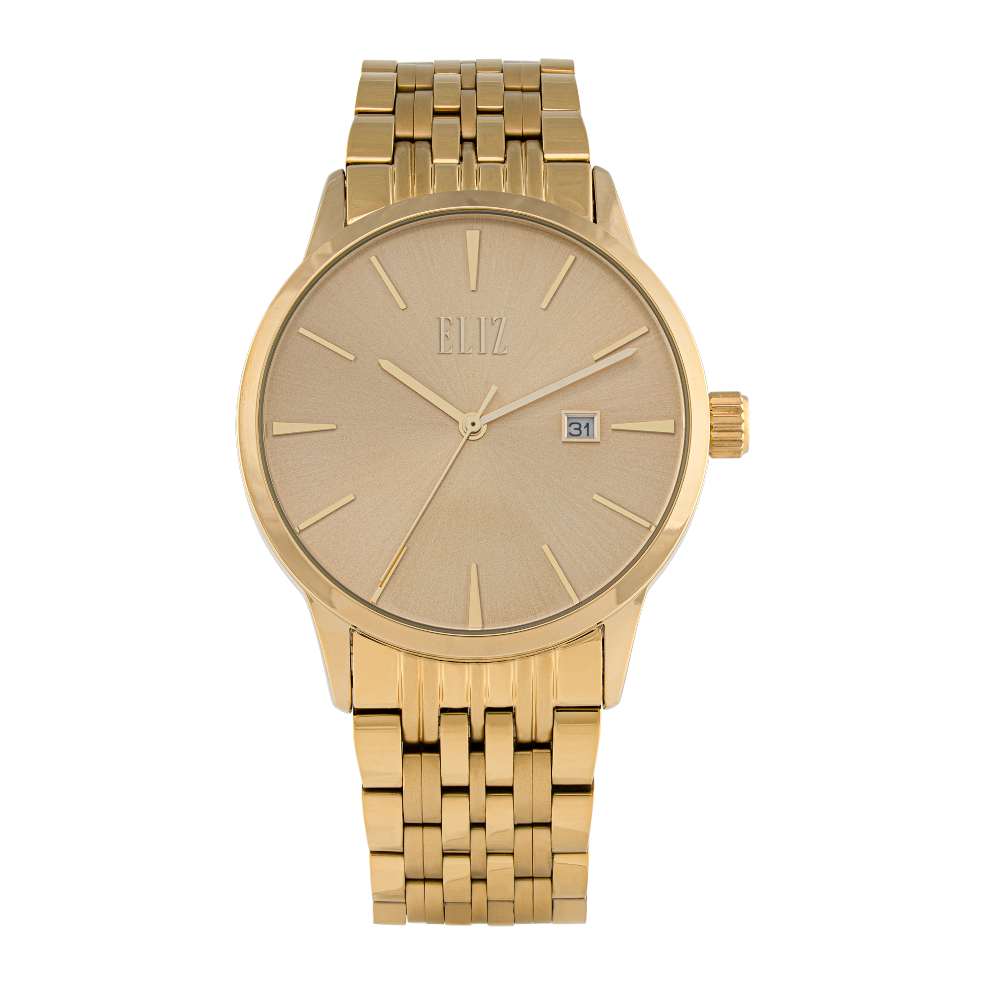 ELIZ  ES8883G2GCG SS Caseback & Band Calendar Men's Watch