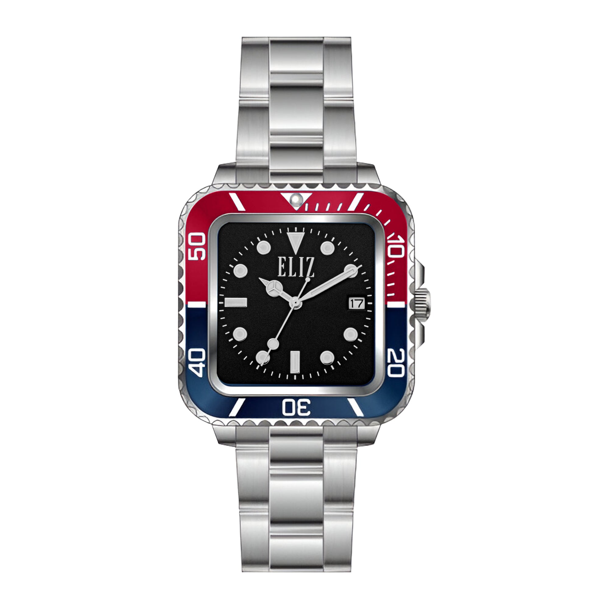 ELIZ ES8892G2SRS SS Case & Band Calendar Men's Watch