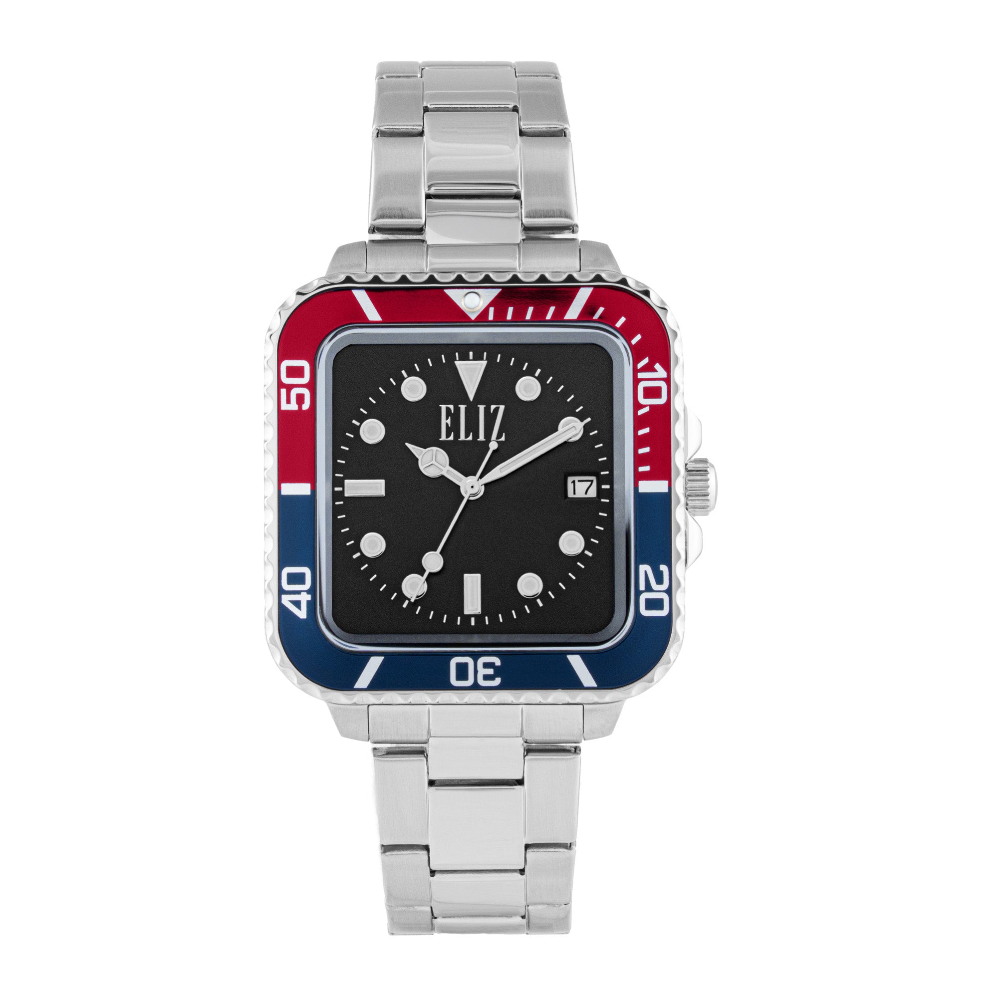 ELIZ ES8892G2SRS SS Case & Band Calendar Men's Watch