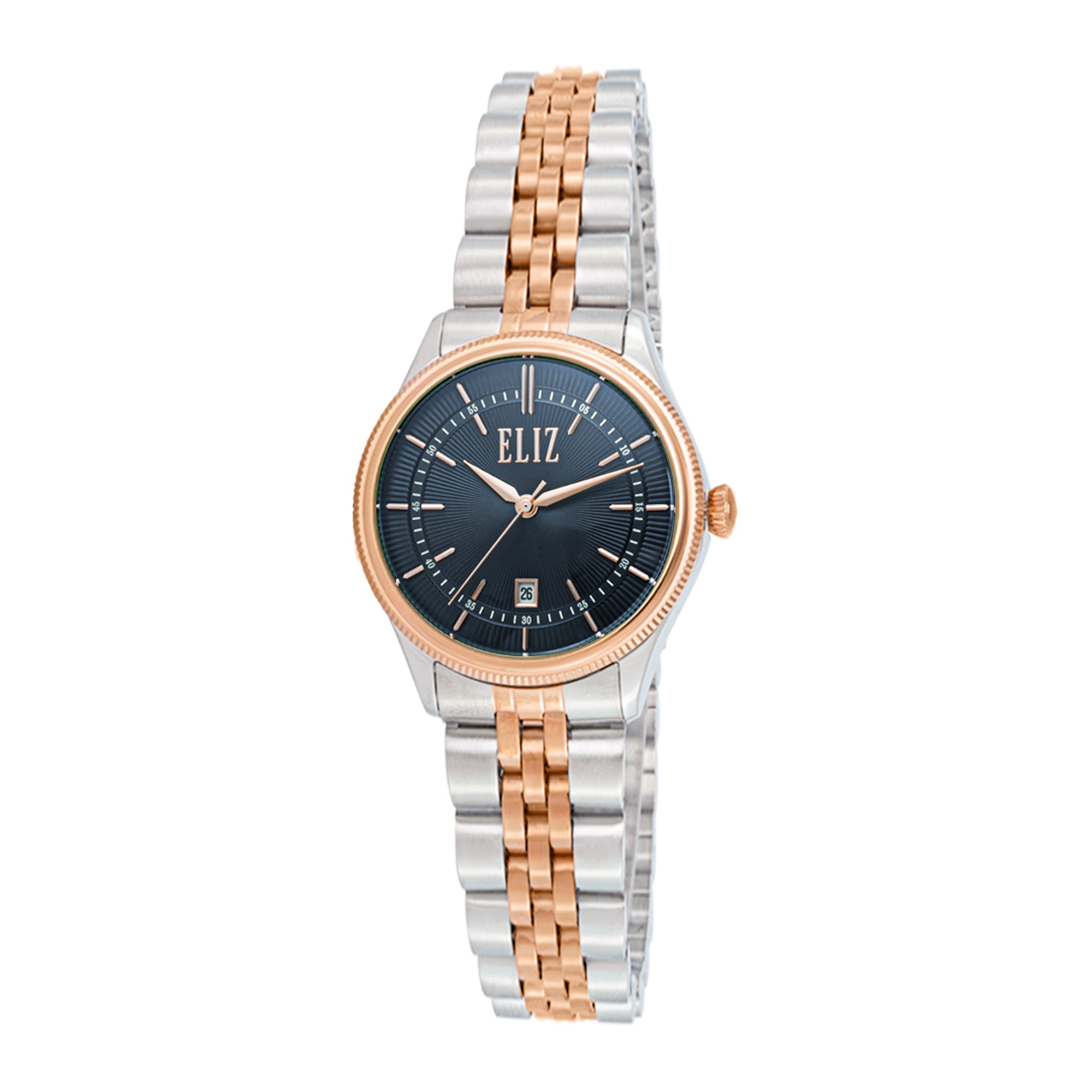 ELIZ ES8893L2UBU SS Case & Band Date Women's Watch