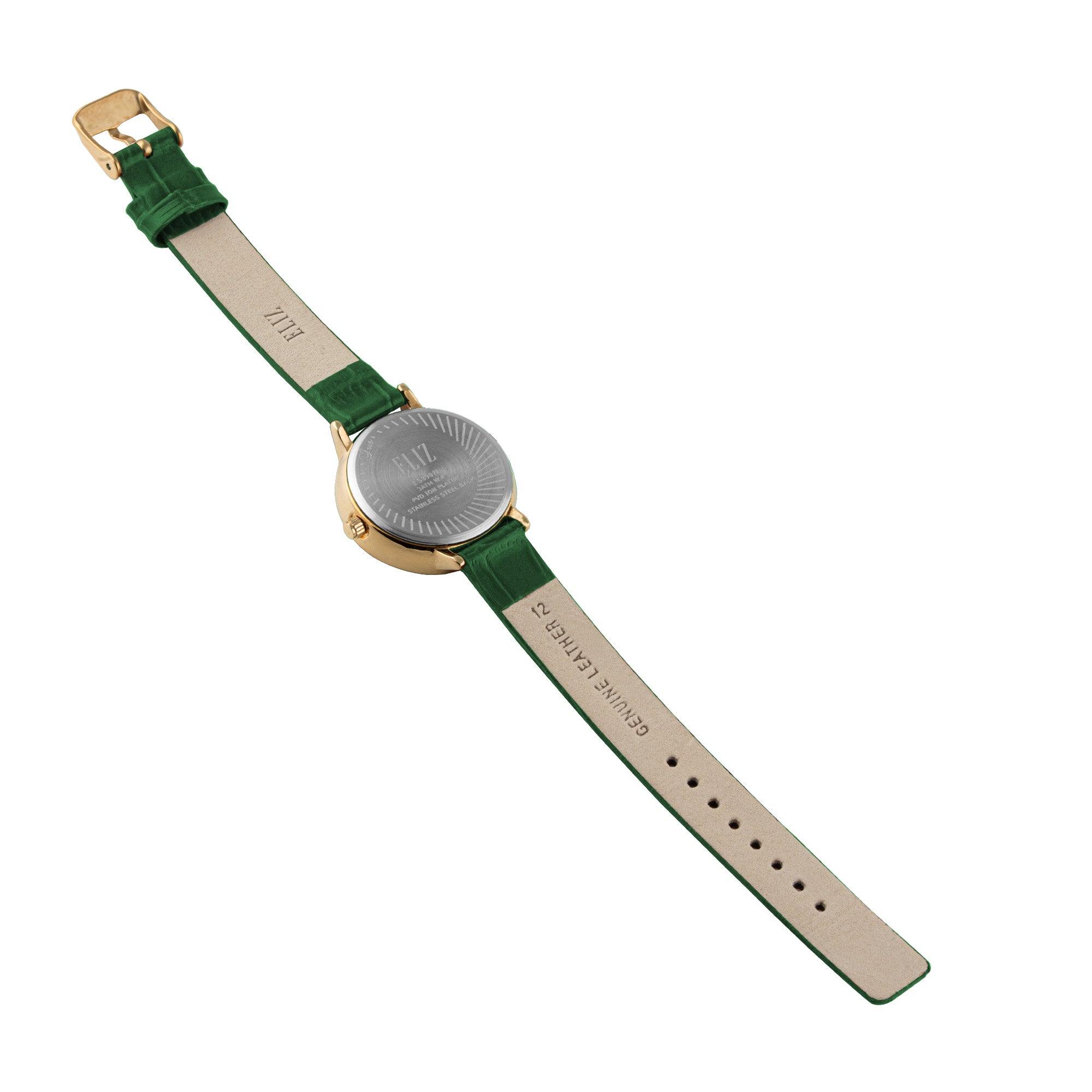 ELIZ ES8907L1GEE SS Caseback & Leather Strap 3-Hands Women's Watch