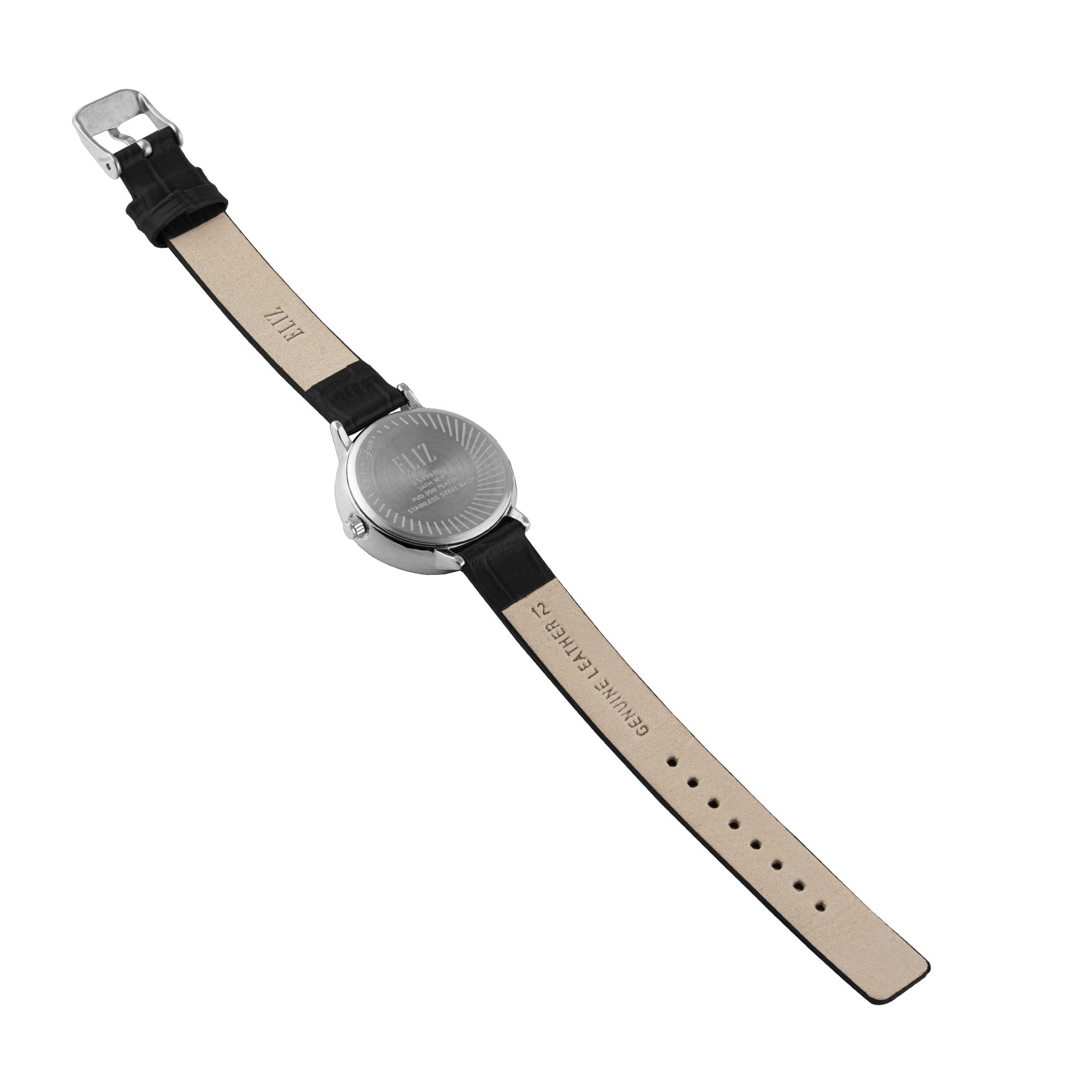 ELIZ ES8907L1SGN SS Caseback & Leather Strap 3-Hands Women's Watch