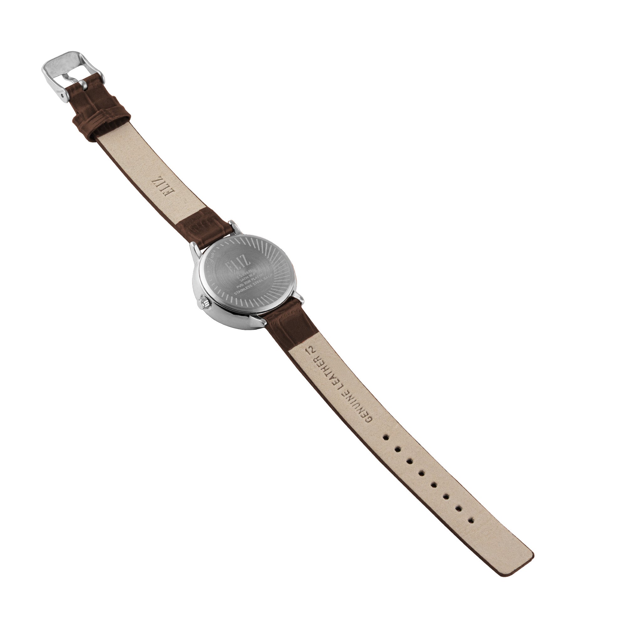 ELIZ ES8907L1SSO SS Caseback & Leather Strap 3-Hands Women's Watch