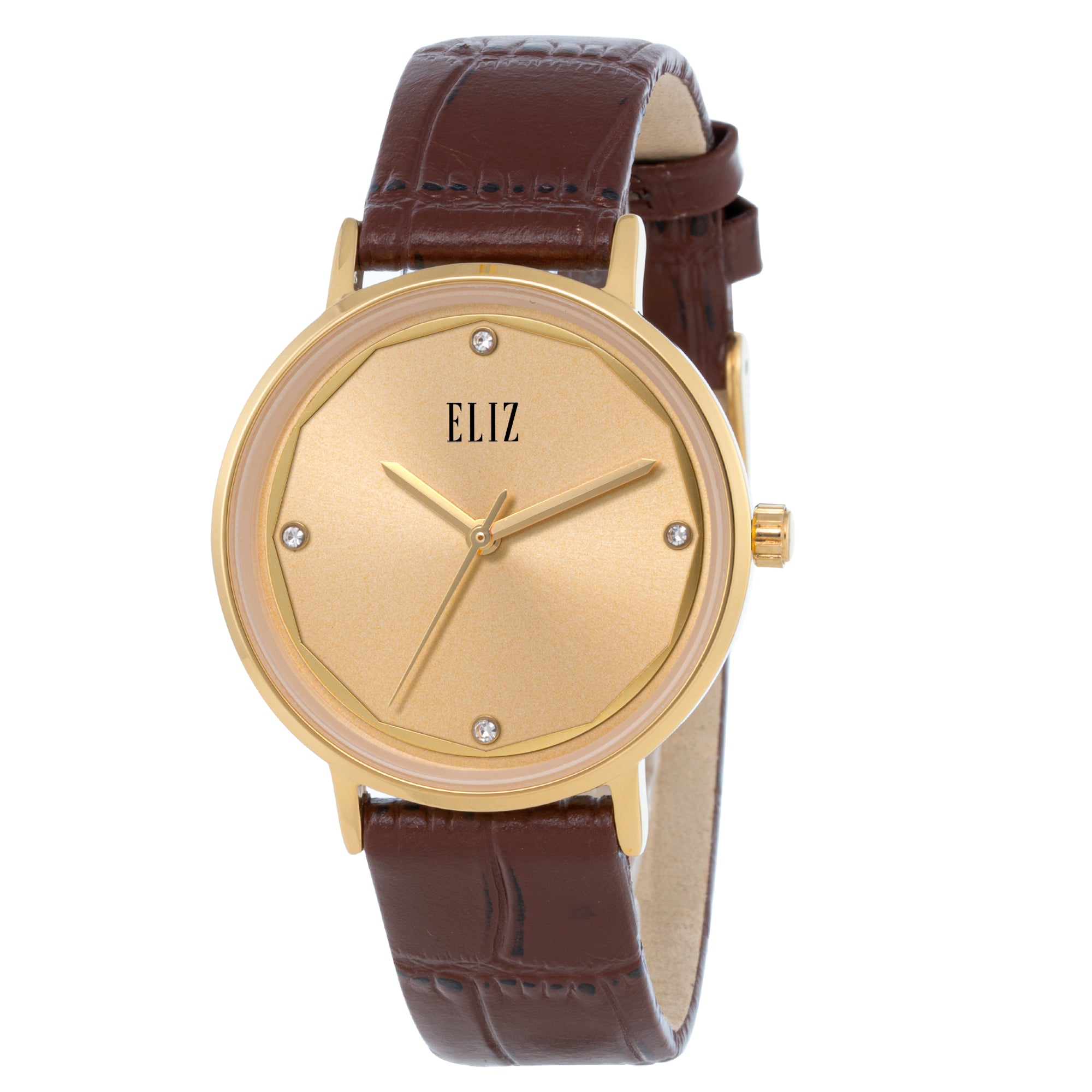 ELIZ ES8908L1GCO SS Caseback & Leather 3-Hands Women's Watch