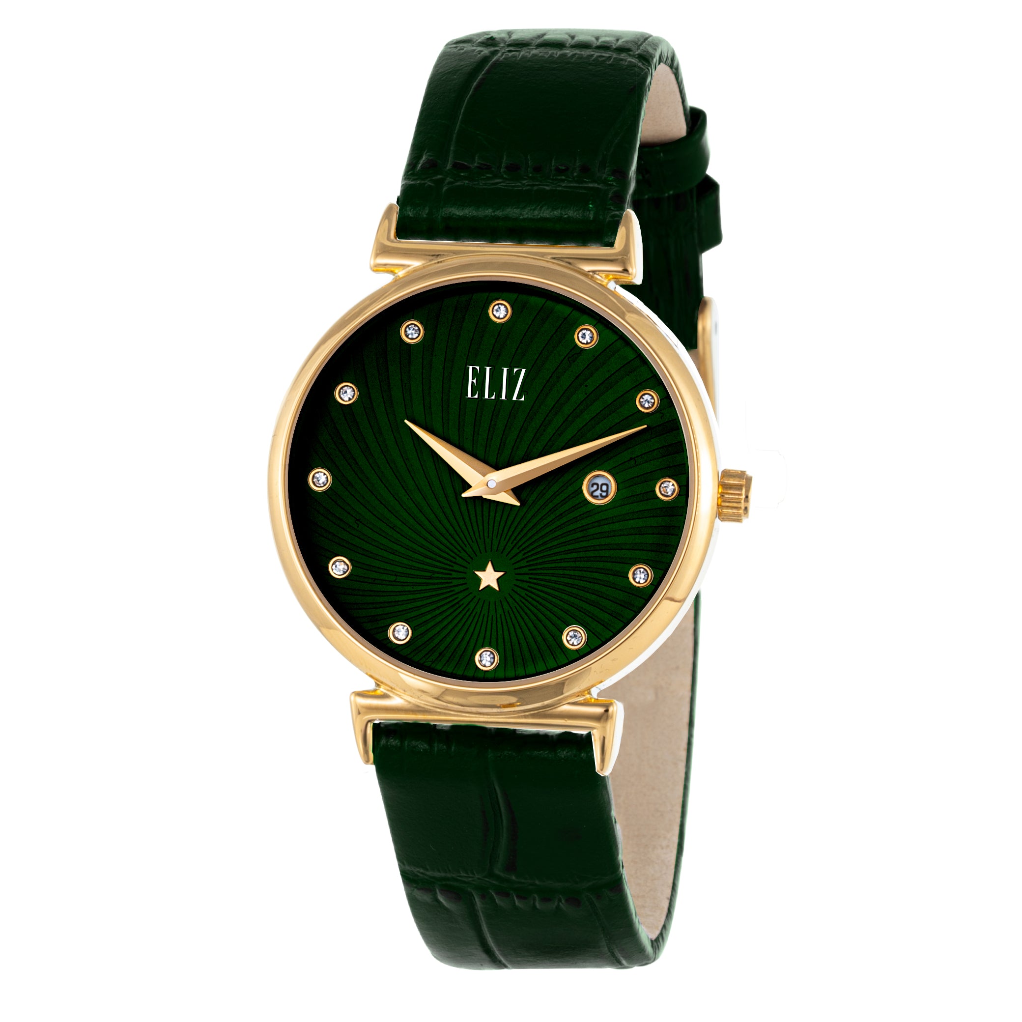 ELIZ ES8910L1GEE SS Caseback & Leather 2-Hands Women's Watch