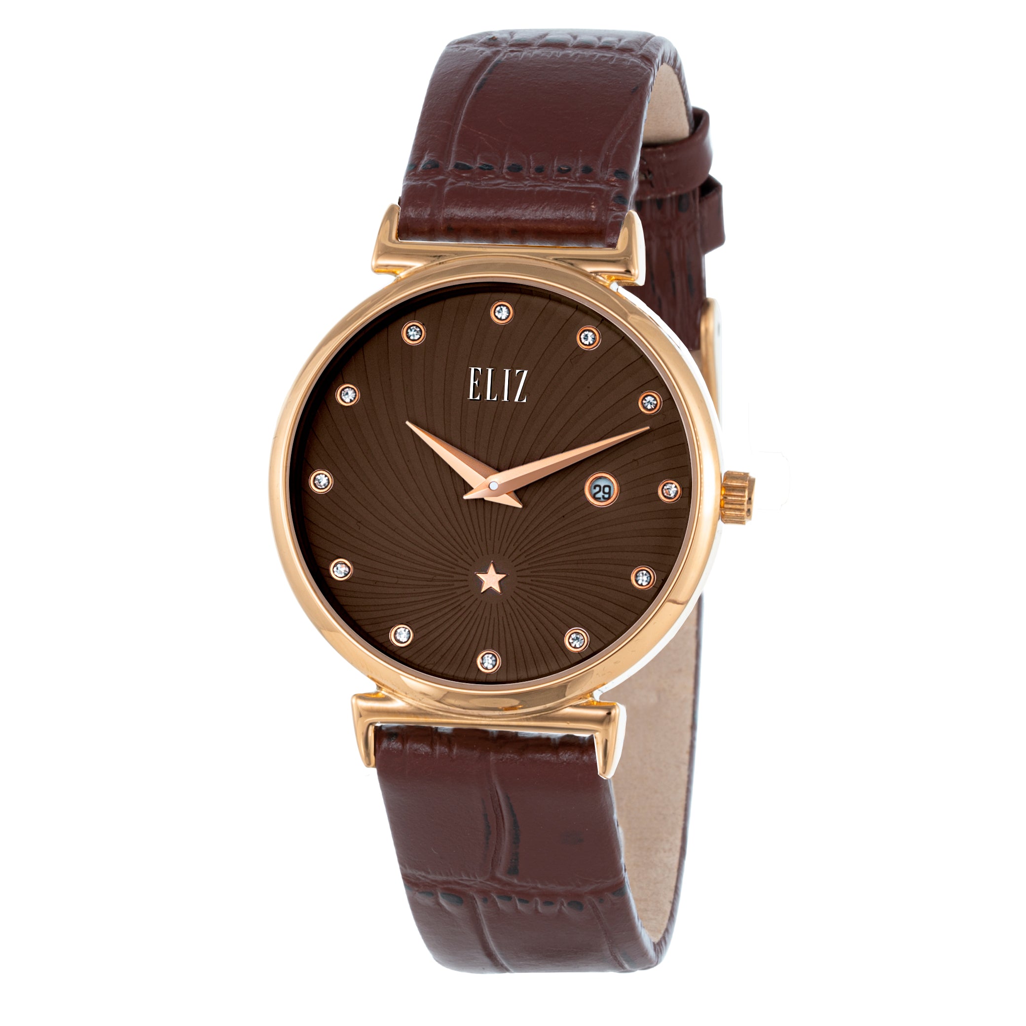 ELIZ ES8910L1ROO SS Caseback & Leather 2-Hands Women's Watch