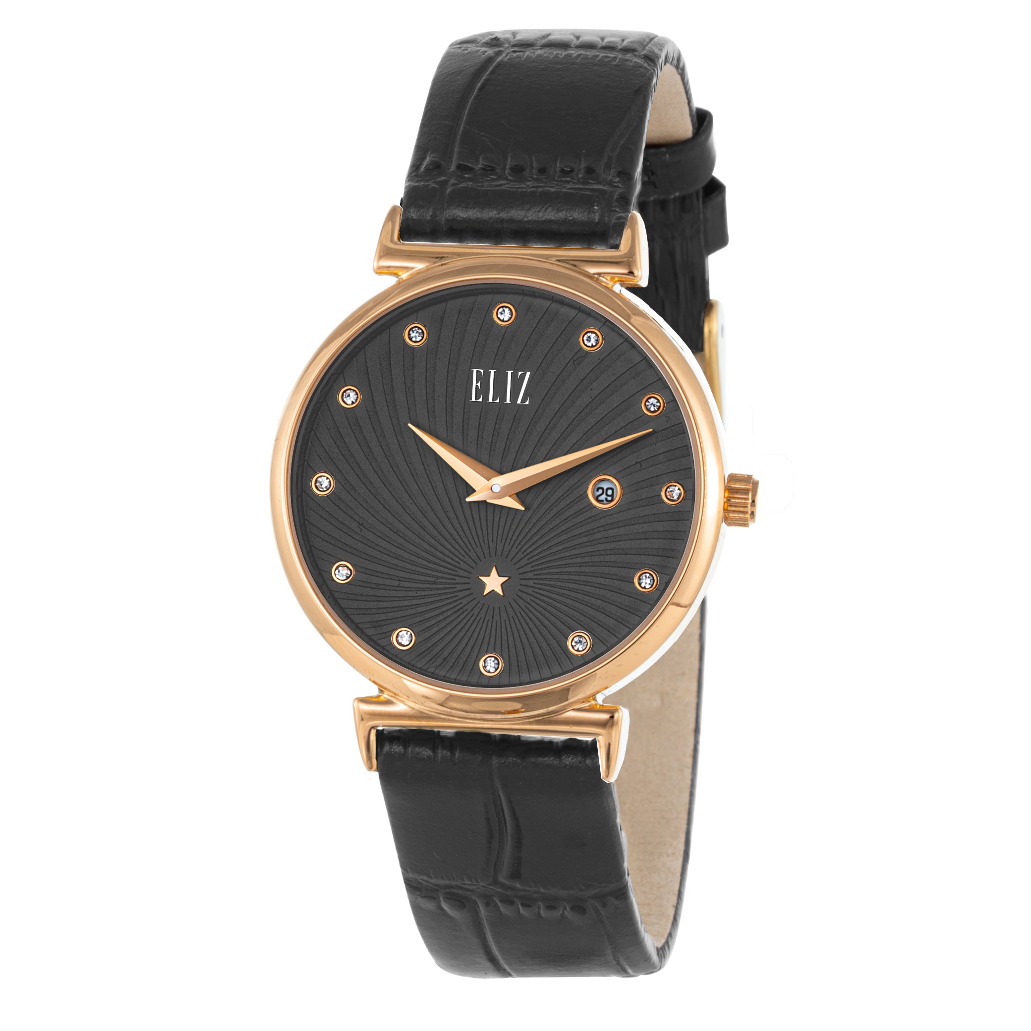 ELIZ ES8910L1RGG SS Caseback & Leather 2-Hands Women's Watch