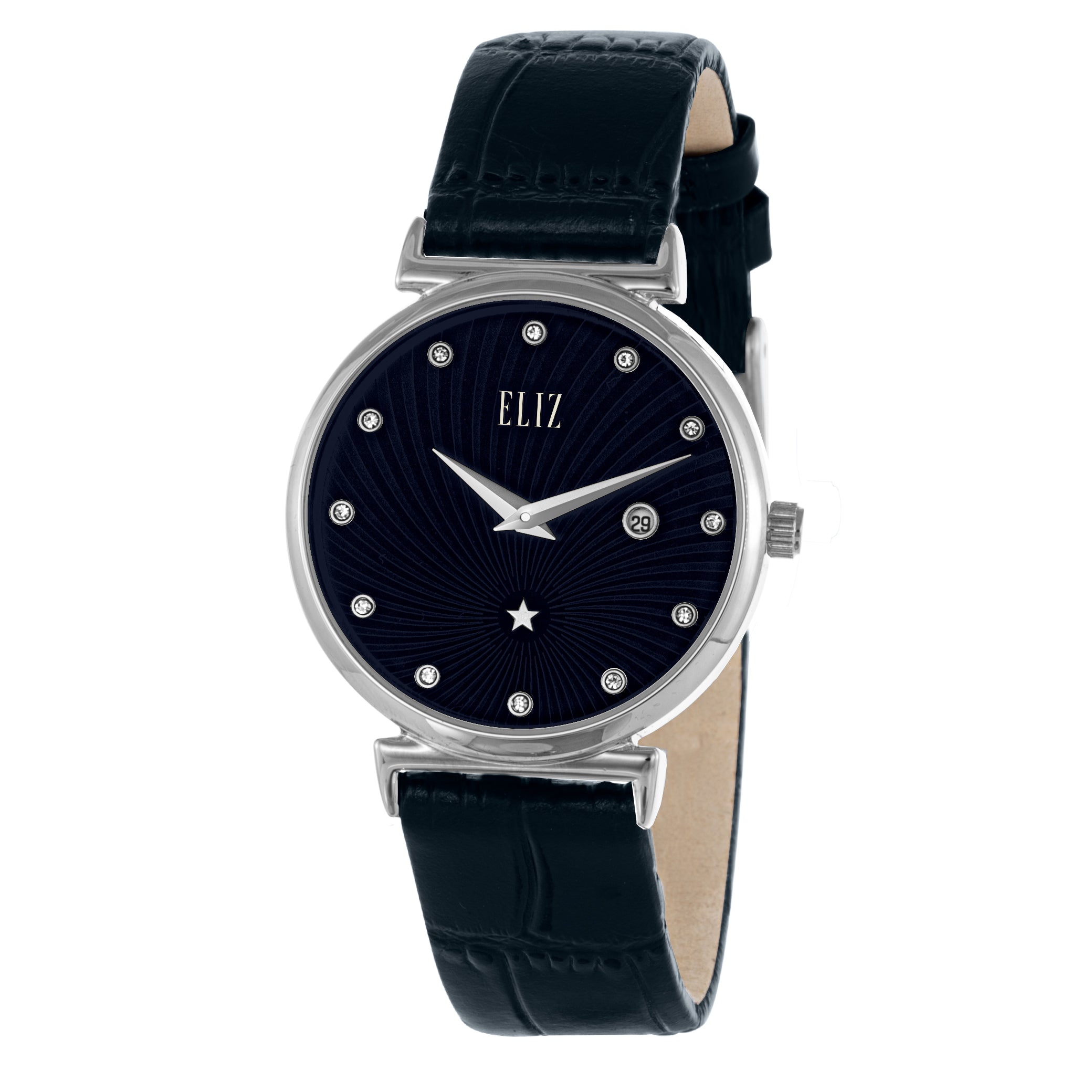 ELIZ ES8910L1SBB SS Caseback & Leather 2-Hands Women's Watch