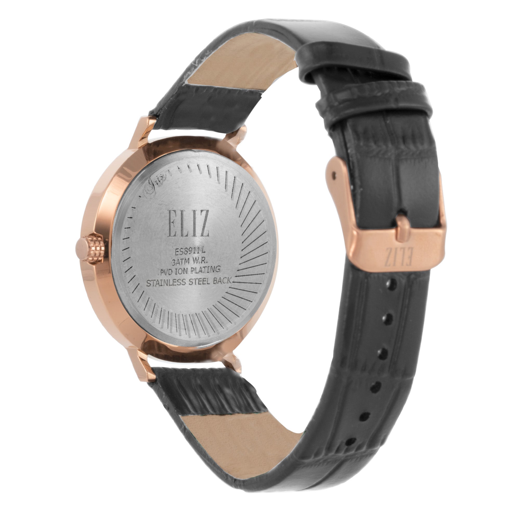 ELIZ ES8911L1NNG SS Caseback & Leather 3-Hands Women's Watch