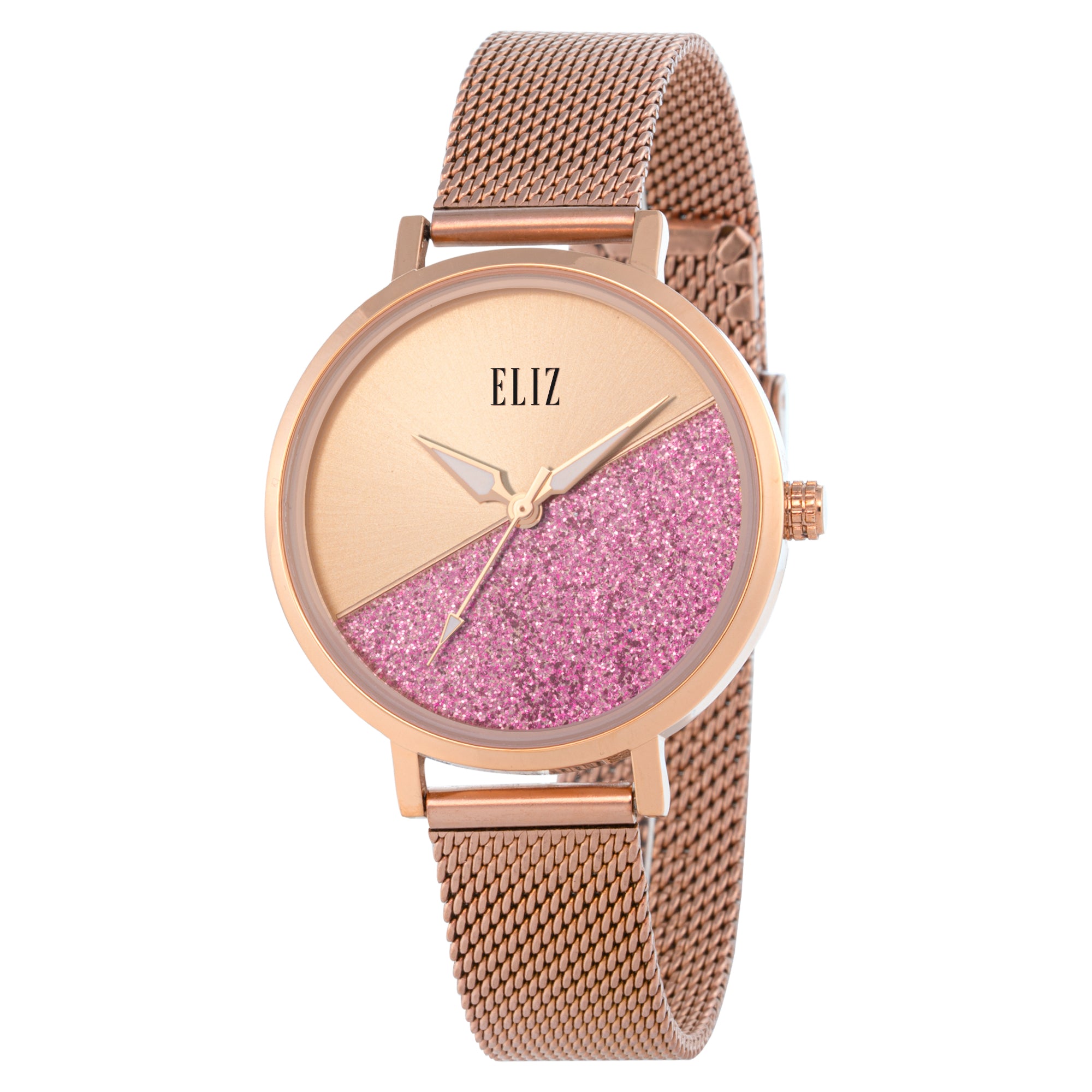 ELIZ ES8912L2RPR SS Caseback & Mesh Strap 3-Hands Women's Watch