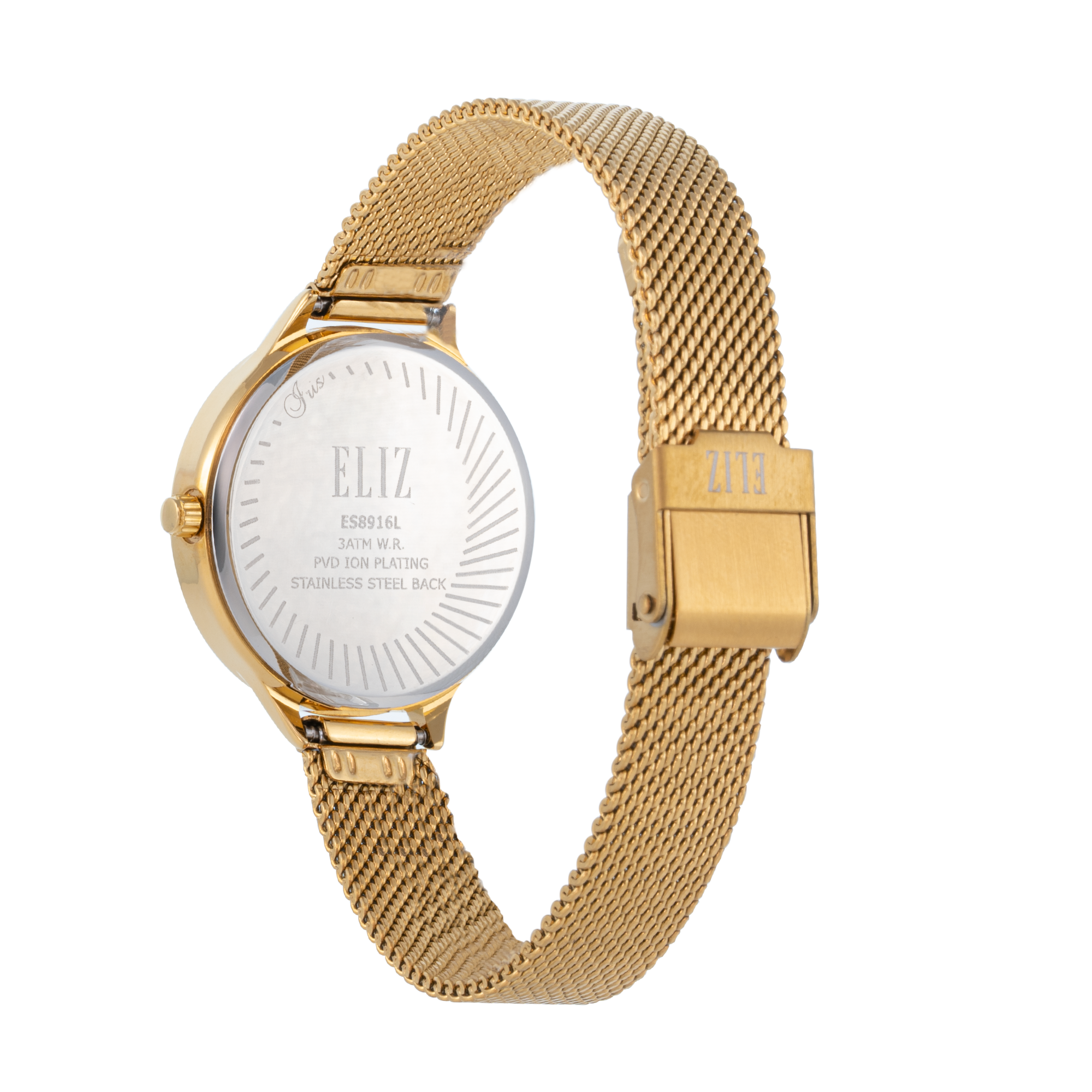 ELIZ ES8916L2GSG SS Caseback & Mesh Strap 3-Hands Women's Watch