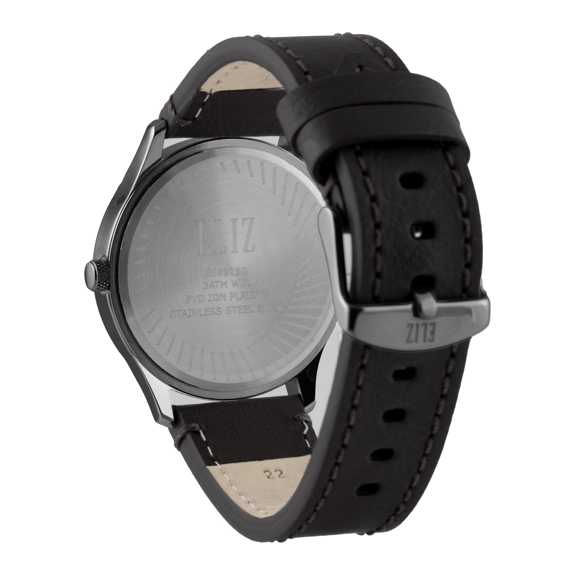 ELIZ ES8923G1AGN SS Caseback & Leather Strap Day-Date Men's Watch