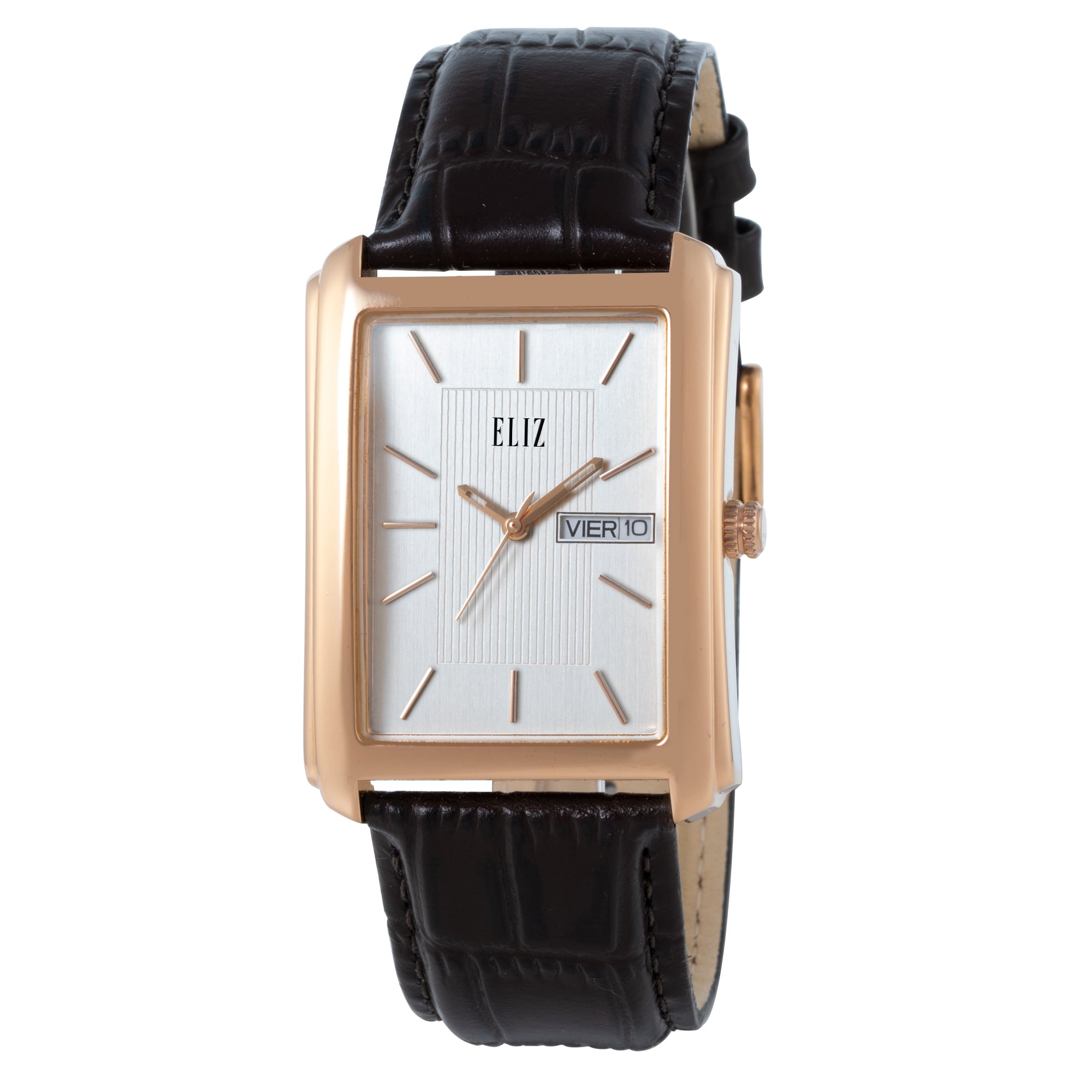 ELIZ ES8925G1RSO SS Caseback & Leather Day-Date Men's Watch