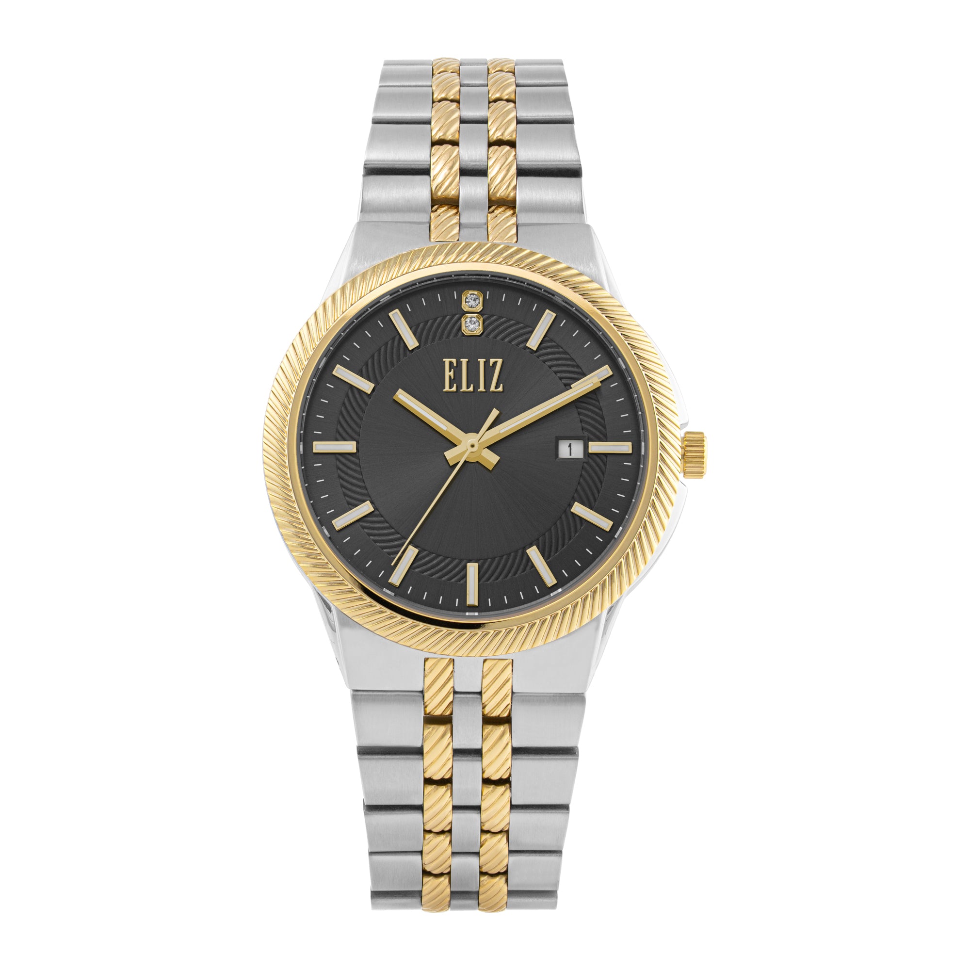 ELIZ ES8943G2TNT SS Case & Band Calendar Men's Watch