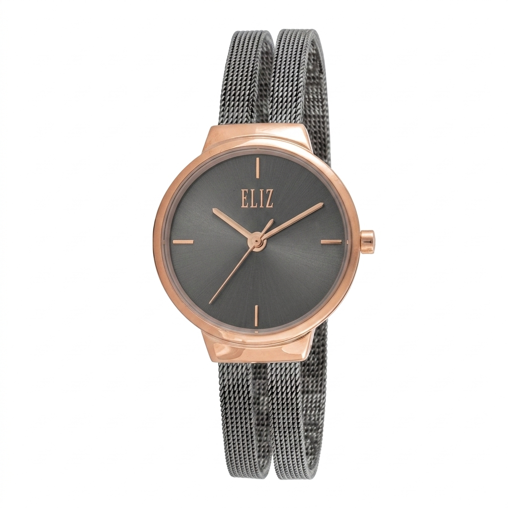 ELIZ ES8989L2RGA SS & Mesh Strap 3-Hands Women's Watch