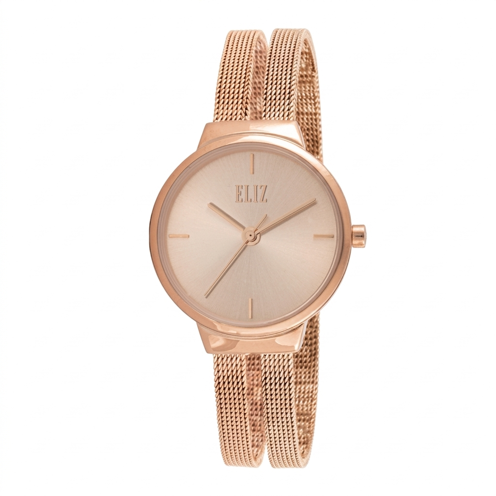 ELIZ ES8989L2RPR SS & Mesh Strap 3-Hands Women's Watch