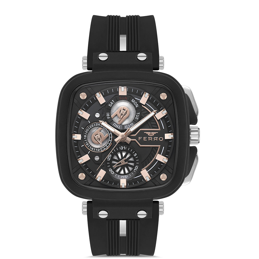 FERRO FM11352D-G SS Caseback & Silicone Multifunction Men's Watch
