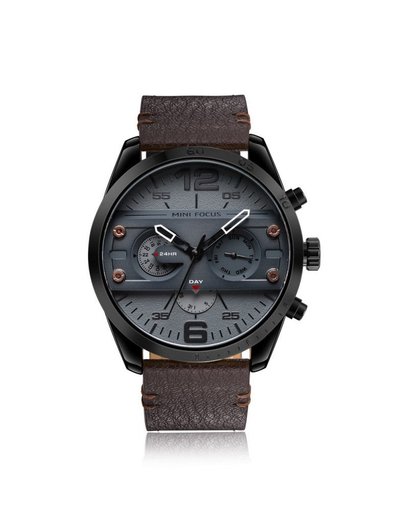 MINI FOCUS MF0068G.05 SS & Leather Strap Multifunction Men's Watch