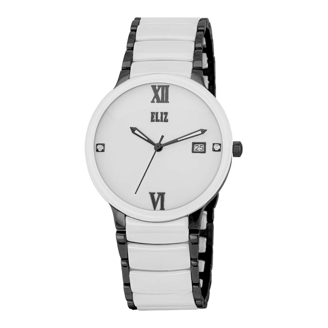 ELIZ ES8866G4NWW SS Case & SS/Ceramic Band Date Men's Watch