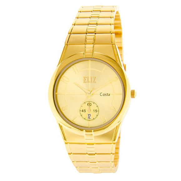 Eliz Men's champagne Dial Gold plated case and Band analog watch ES8147G2GCG