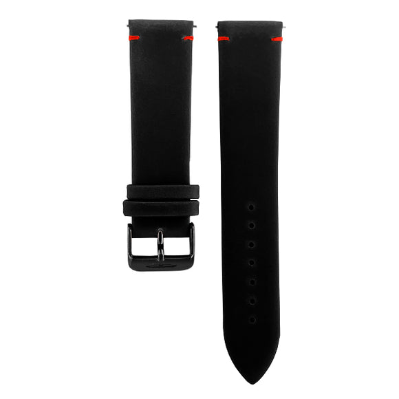 Blade men's Black Genuine Leather Strap with Red stitching and Black Plated Stainless Steel Ardillon 1