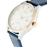 Eliz Men's White Dial Blue Genuine Leather strap Two-Tone Rose Gold plated Steel case Watch ES8633G1UWB 2