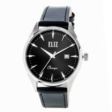 Eliz Men's Black Dial Black Genuine Leather strap Steel case Watch  ES8633G1SNN 1