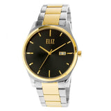 Eliz Men's Black Dial Two-Tone Gold plated Stainless Steel Case and Band Watch ES8635G1TNT 1