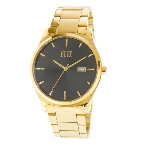 Eliz Men's Grey Dial Gold plated Stainless Steel Case and Band Watch ES8635G1GGG 1