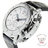 Blade men's Silver Dial Black Genuine Leather Strap Stainless Steel Case Stopwatch with Date Window 10-3174GSS-SWN 2