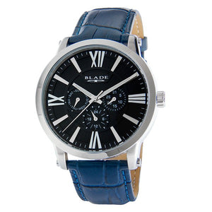 Blade men's Black Dial Stainless Steel Case Blue Genuine Leather Strap Multi Function Rise Blue 1