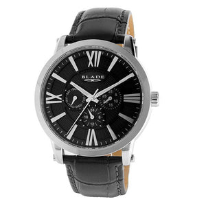 Blade men's Black Dial Stainless Steel Case Black Genuine Leather Strap Multi Function Rise Black 1