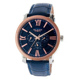 Blade men's Blue Dial  PVD Rose Gold Plated Bezel Stainless Steel Case Blue Genuine Leather Strap Multi Function Rise Bichrome 1