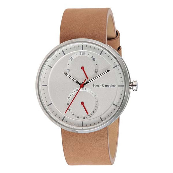 bart&melon Unisex White Dial Brown Leather Strap Watch - 15-DG016-2SWO