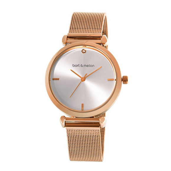 Bart & Melon Silver Dial Rose Gold Mesh Band Watch - 19-NL027RWR
