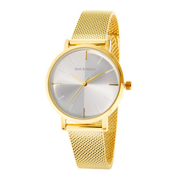 Bart & Melon Womens White Dial Gold Plated Mesh Band Watch 19-NL028GWG