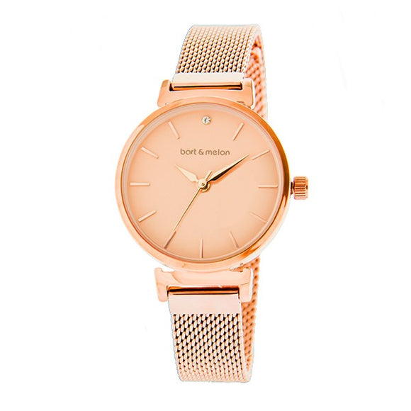 Bart & Melon Women's Rose Gold Plated Mesh Band Watch - 19-NL029RPR